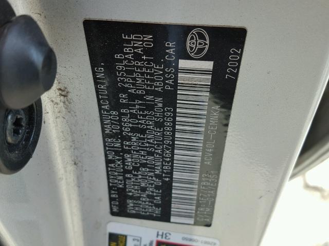 4T1BE46K79U888693 - 2009 TOYOTA CAMRY BASE SILVER photo 10