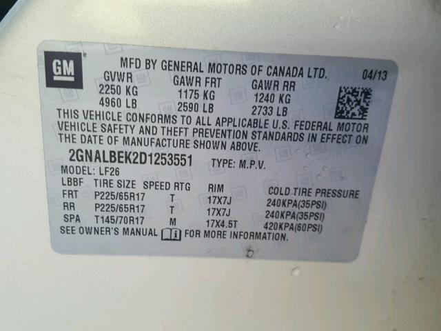 2GNALBEK2D1253551 - 2013 CHEVROLET EQUINOX LS BEIGE photo 10