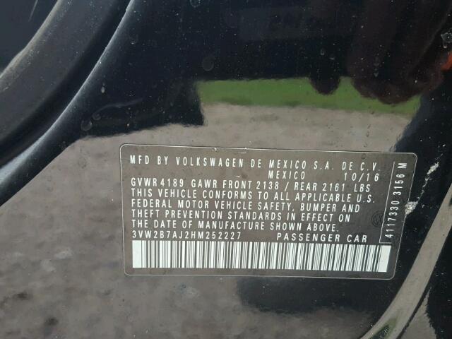 3VW2B7AJ2HM252227 - 2017 VOLKSWAGEN JETTA S Qara foto 10