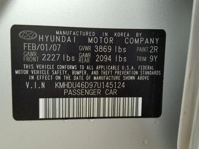 KMHDU46D97U145124 - 2007 HYUNDAI ELANTRA GL SILVER photo 10