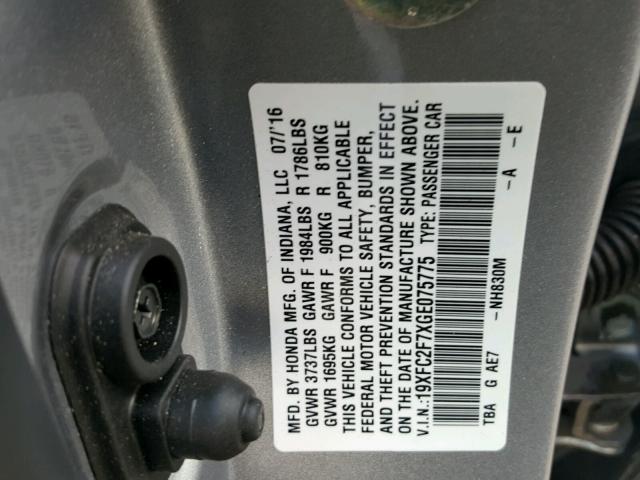 19XFC2F7XGE075775 - 2016 HONDA CIVIC EX 银色 照片 10