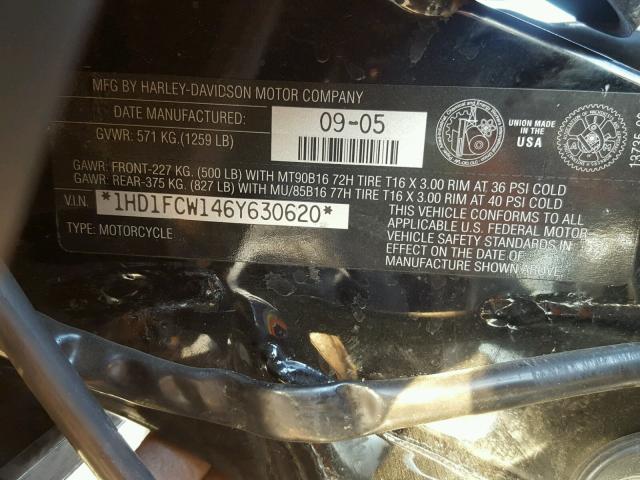 1HD1FCW146Y630620 - 2006 HARLEY-DAVIDSON FLHTCUI BLACK photo 10