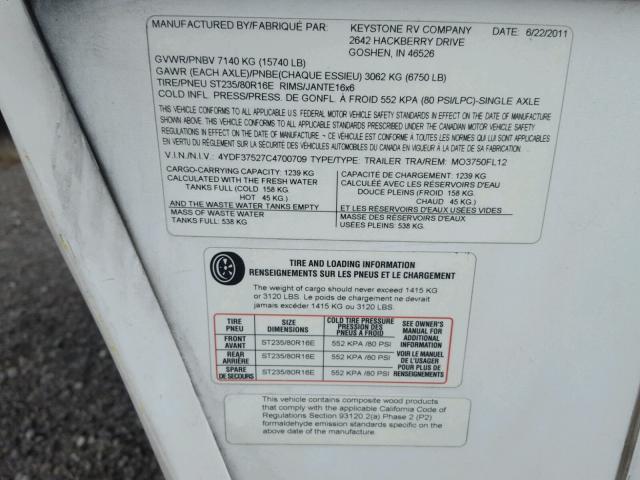 4YDF37527C4700709 - 2012 KEYSTONE MONTANA WHITE photo 10