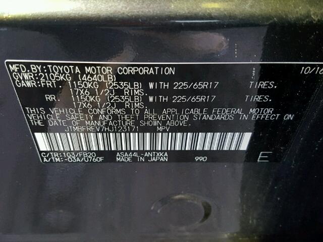 JTMBFREV7HJ123171 - 2017 TOYOTA RAV4 LE Gri fotoğraf 10