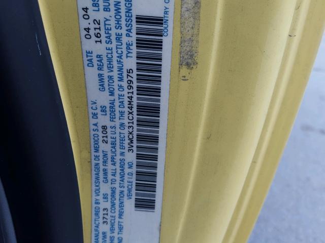 3VWCK31CX4M419975 - 2004 VOLKSWAGEN NEW BEETLE 黄色 照片 10