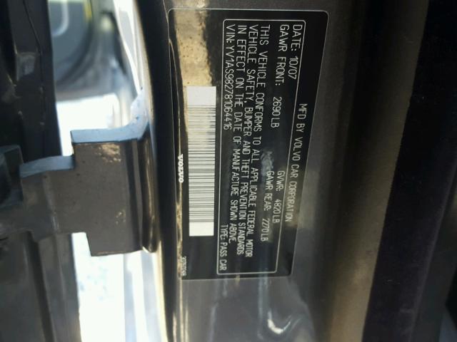 YV1AS982781064416 - 2008 VOLVO S80 3.2 CHARCOAL photo 10