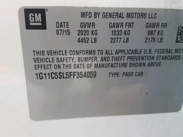 1G11C5SL5FF354059 - 2015 CHEVROLET MALIBU 1LT WHITE photo 10