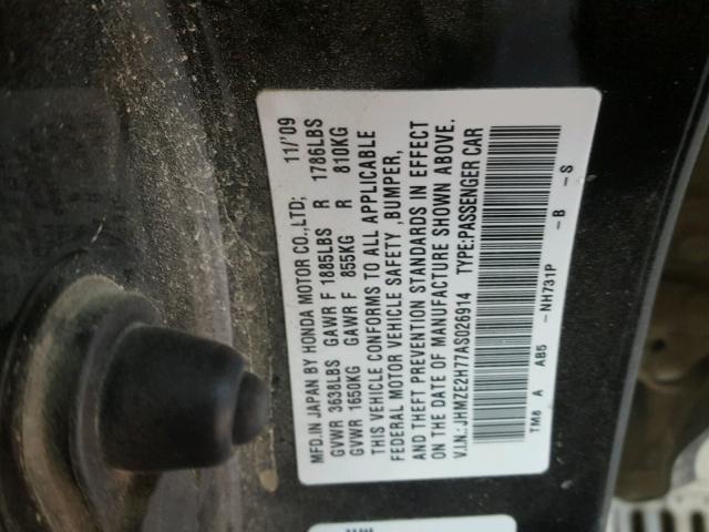 JHMZE2H77AS026914 - 2010 HONDA INSIGHT EX BLACK photo 10