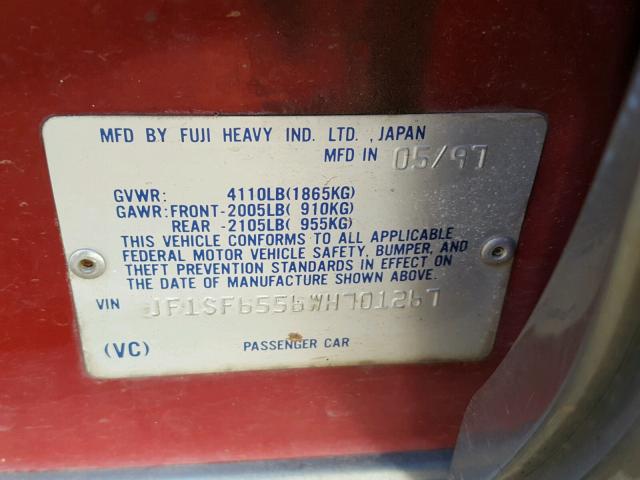 JF1SF6556WH701267 - 1998 SUBARU FORESTER S RED photo 10