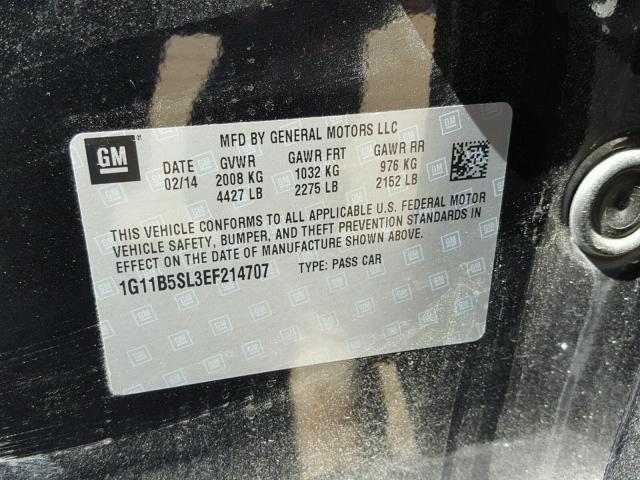 1G11B5SL3EF214707 - 2014 CHEVROLET MALIBU LS 黑色 照片 10