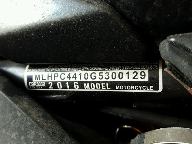 MLHPC4410G5300129 - 2016 HONDA CBR500 R BLACK photo 10