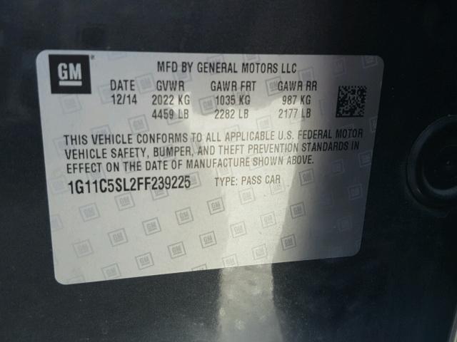 1G11C5SL2FF239225 - 2015 CHEVROLET MALIBU 1LT GRAY photo 10