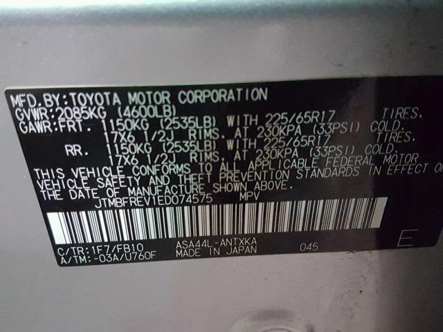JTMBFREV1ED074575 - 2014 TOYOTA RAV4 LE Boz foto 10