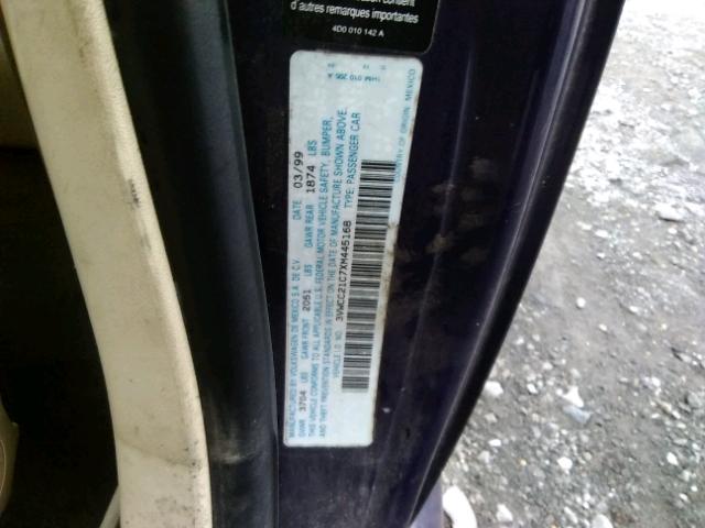 3VWCC21C7XM445168 - 1999 VOLKSWAGEN NEW BEETLE Mavi foto 10