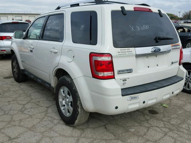 1FMCU59359KA24870 - 2009 FORD ESCAPE HYB WHITE photo 3