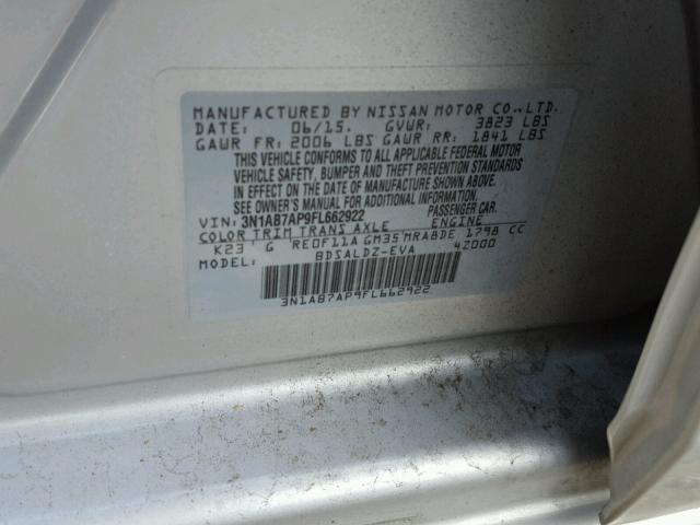 3N1AB7AP9FL662922 - 2015 NISSAN SENTRA S SILVER photo 10