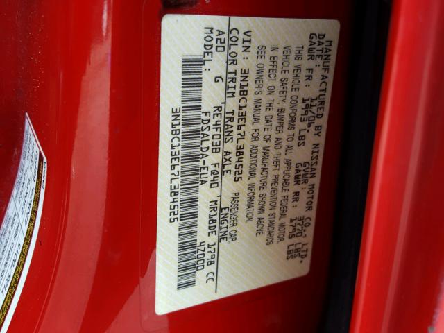 3N1BC13E67L384525 - 2007 NISSAN VERSA S RED photo 10