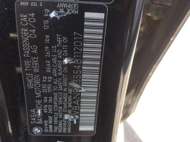 WBANB33554B112017 - 2004 BMW 545 I BLACK photo 10