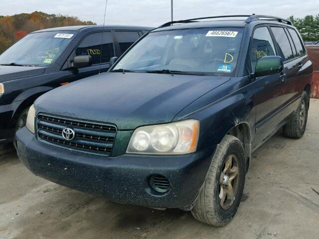 JTEGD21A120041760 - 2002 TOYOTA HIGHLANDER GREEN photo 2