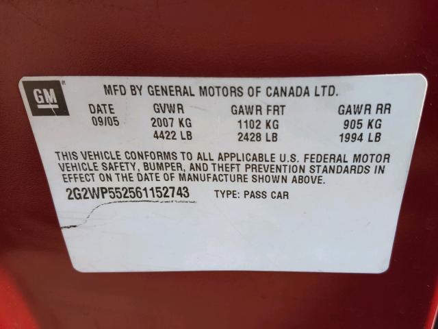 2G2WP552561152743 - 2006 PONTIAC GRAND PRIX 栗色 照片 10