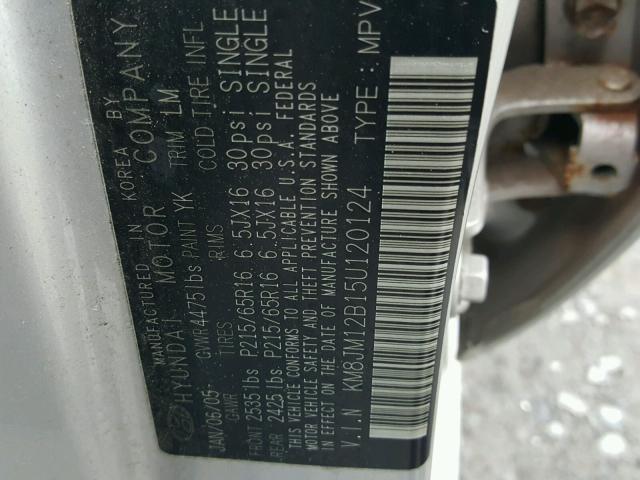 KM8JM12B15U120124 - 2005 HYUNDAI TUCSON GL SILVER photo 10