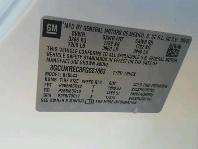 3GCUKREC8FG521863 - 2015 CHEVROLET SILVERADO WHITE photo 10