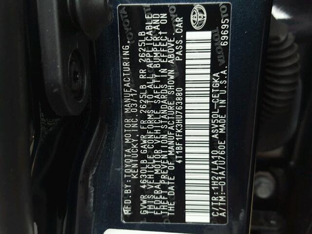 4T1BF1FK3HU763880 - 2017 TOYOTA CAMRY LE ლურჯი ფოტო 10