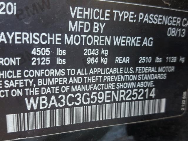 WBA3C3G59ENR25214 - 2014 BMW 320 BLACK photo 10