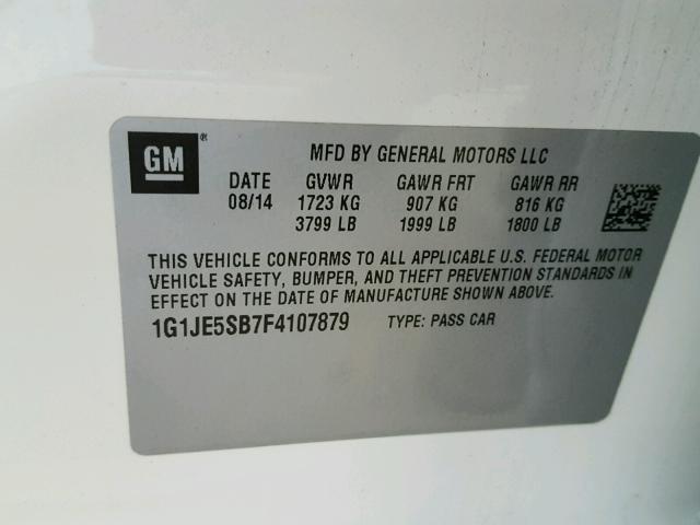 1G1JE5SB7F4107879 - 2015 CHEVROLET SONIC LTZ WHITE photo 10