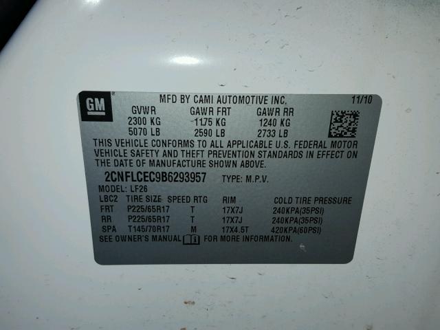 2CNFLCEC9B6293957 - 2011 CHEVROLET EQUINOX LS WHITE photo 10