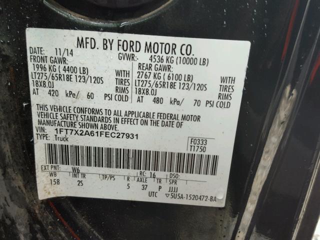 1FT7X2A61FEC27931 - 2015 FORD F250 SUPER GREEN photo 10