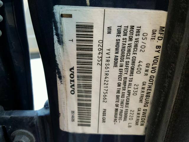 YV1RS61R422175662 - 2002 VOLVO S60 蓝色 照片 10