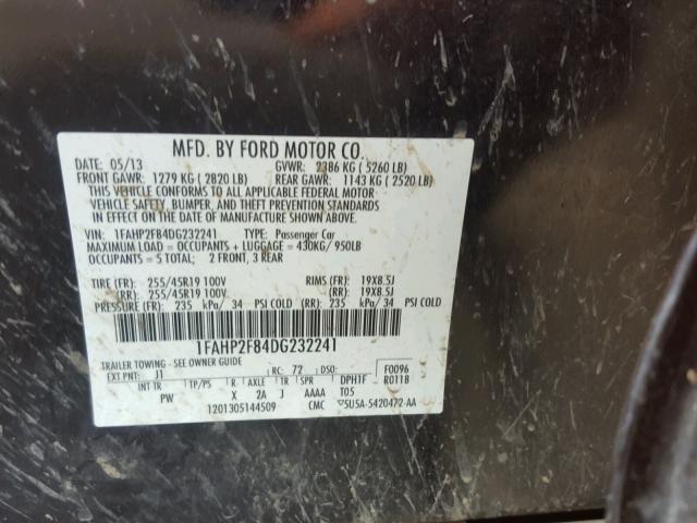 1FAHP2F84DG232241 - 2013 FORD TAURUS LIM BLACK photo 10