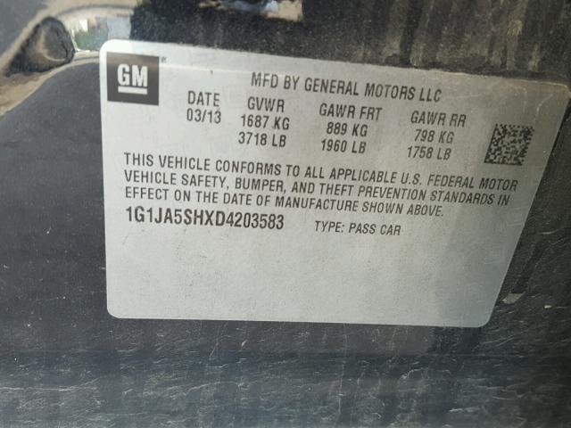 1G1JA5SHXD4203583 - 2013 CHEVROLET SONIC LS 黑色 照片 10