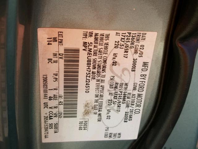 5LMEU88H75ZJ24510 - 2005 LINCOLN AVIATOR Yaşıl foto 10