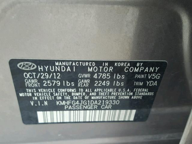 KMHFG4JG1DA219330 - 2013 HYUNDAI AZERA SILVER photo 10