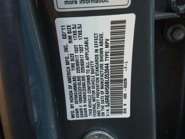 5J6RE4H56BL053944 - 2011 HONDA CR-V EX ტალღისფერი ფოტო 10