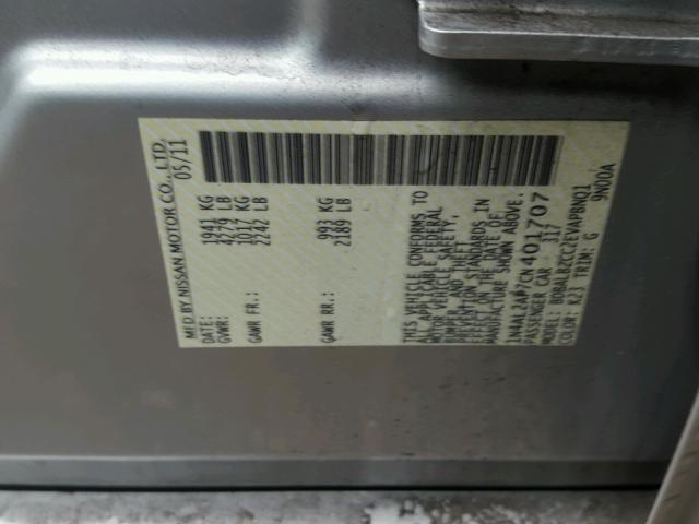 1N4AL2AP7CN401707 - 2012 NISSAN ALTIMA BAS SILVER photo 10