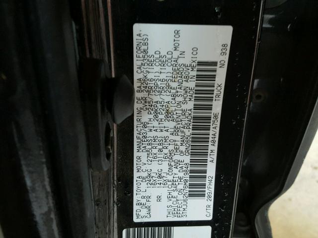 3TMJU62N76M019848 - 2006 TOYOTA TACOMA BLACK photo 10