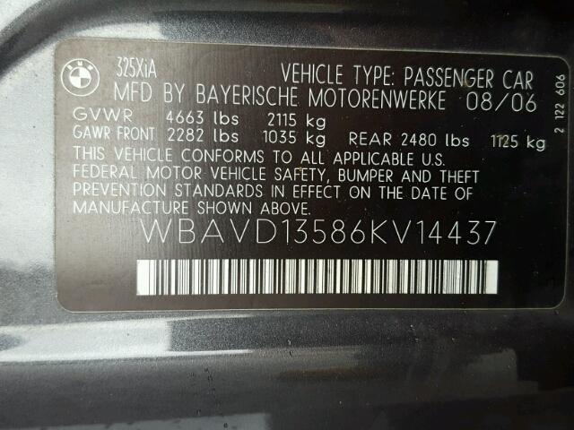 WBAVD13586KV14437 - 2006 BMW 325 XI GRAY photo 10