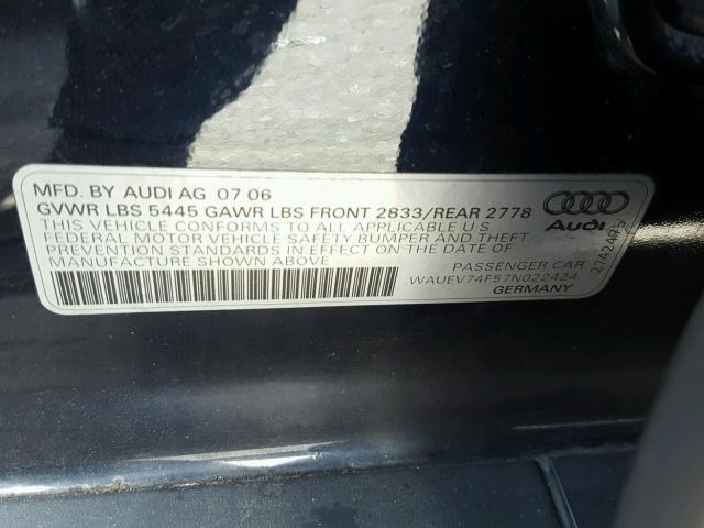 WAUEV74F57N022424 - 2007 AUDI A6 S-LINE BLUE photo 10