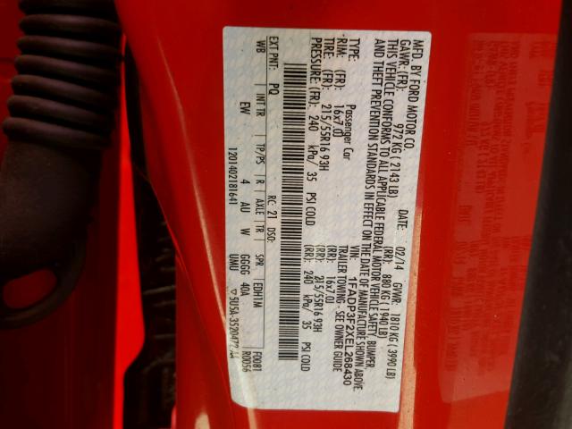 1FADP3F2XEL268430 - 2014 FORD FOCUS SE RED photo 10