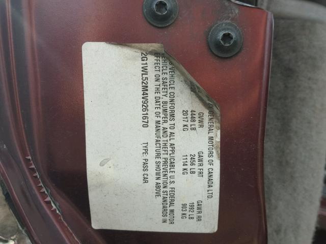 2G1WL52M4V9261670 - 1997 CHEVROLET LUMINA BAS მუქწითელი ფოტო 10