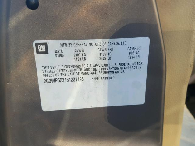 2G2WP552161231195 - 2006 PONTIAC GRAND PRIX ყავისფერი ფოტო 10