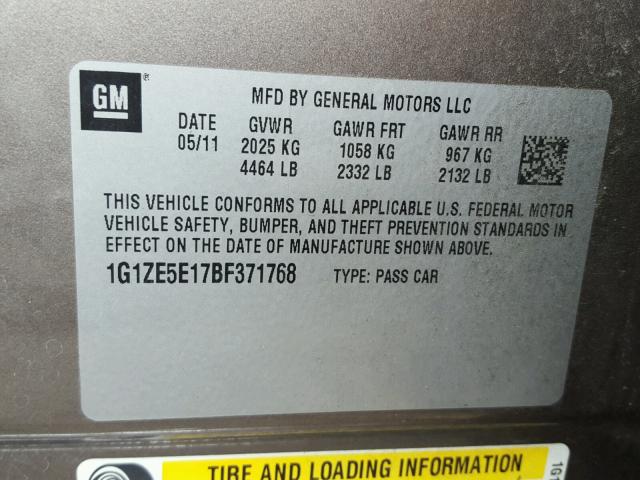 1G1ZE5E17BF371768 - 2011 CHEVROLET MALIBU LTZ 棕色 照片 10