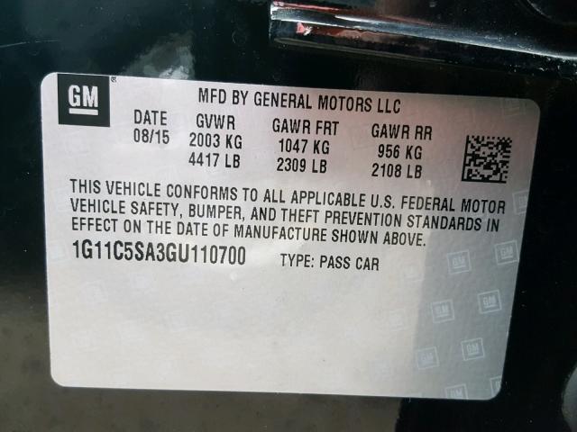 1G11C5SA3GU110700 - 2016 CHEVROLET MALIBU LIM 黑色 照片 10