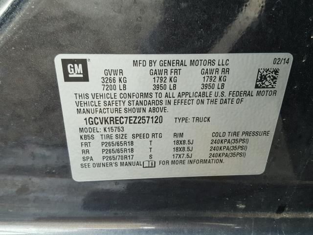 1GCVKREC7EZ257120 - 2014 CHEVROLET SILVERADO CHARCOAL photo 10