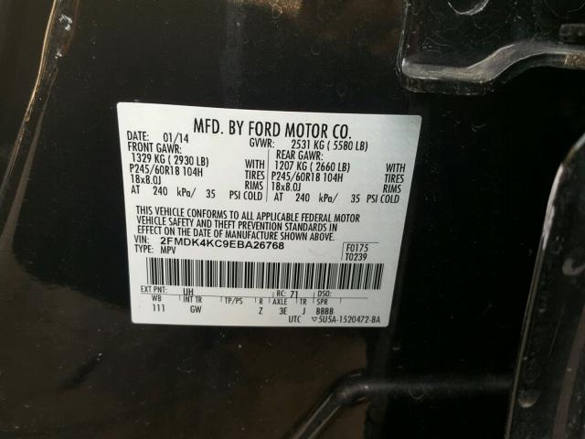 2FMDK4KC9EBA26768 - 2014 FORD EDGE LIMIT BLACK photo 10