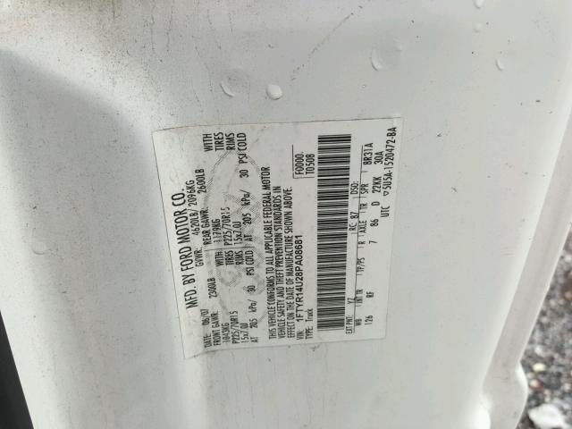 1FTYR14U28PA08681 - 2008 FORD RANGER SUP WHITE photo 10