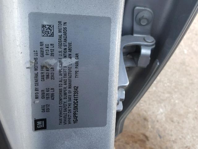 1G4PP5SK2C4173842 - 2012 BUICK VERANO SILVER photo 10